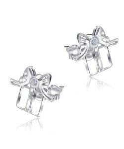  Present Shape With CZ Silver Stud Earrings STS-5514